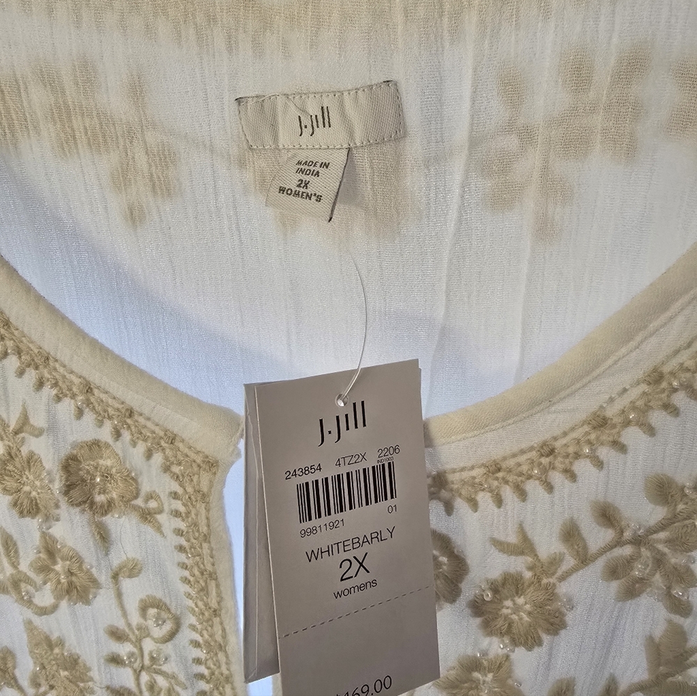 JJill Size 2x Embroidered White and Gold Maxi Dress - Picture 2 of 5